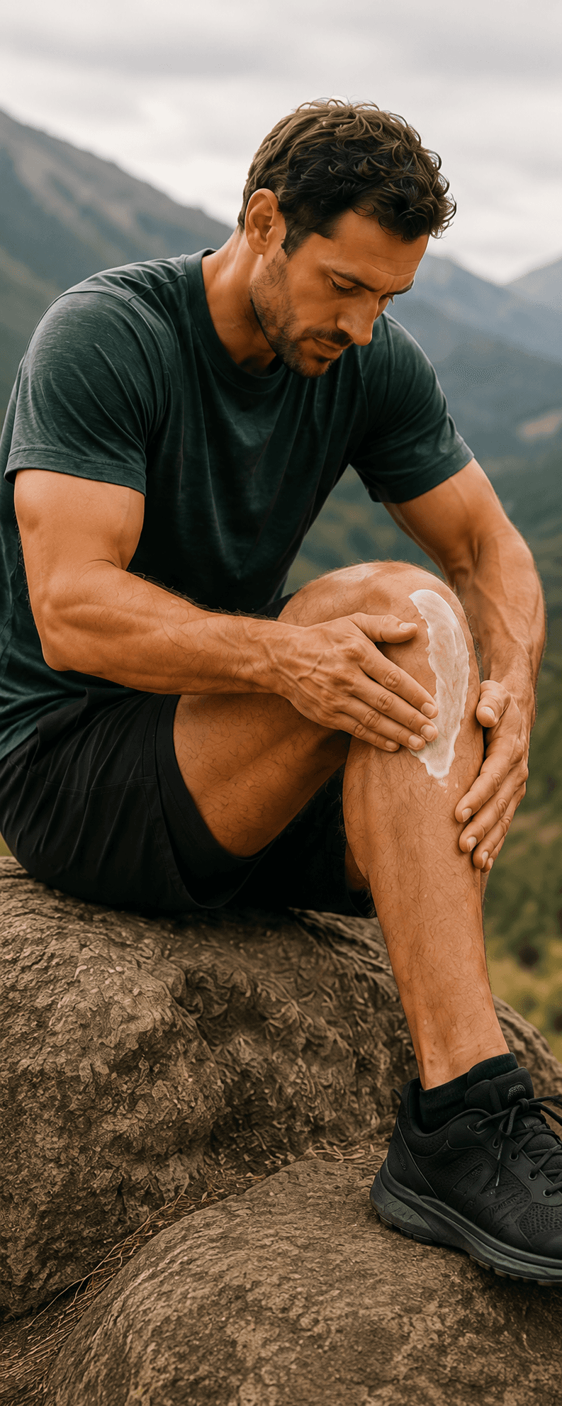 Person applying cream to knee